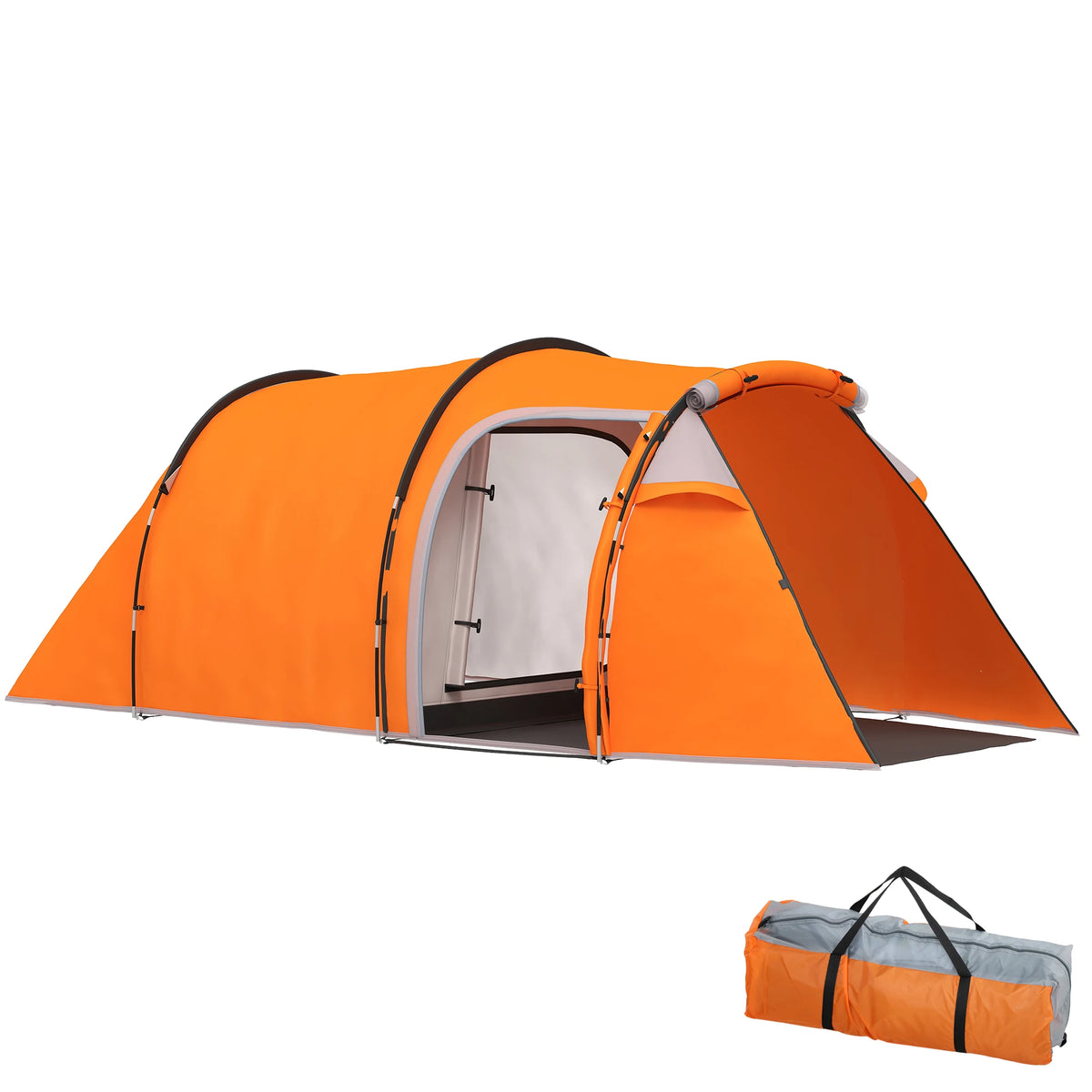 Outsunny 2-3 Person Tunnel Tent, 2000mm Water Column, Orange
