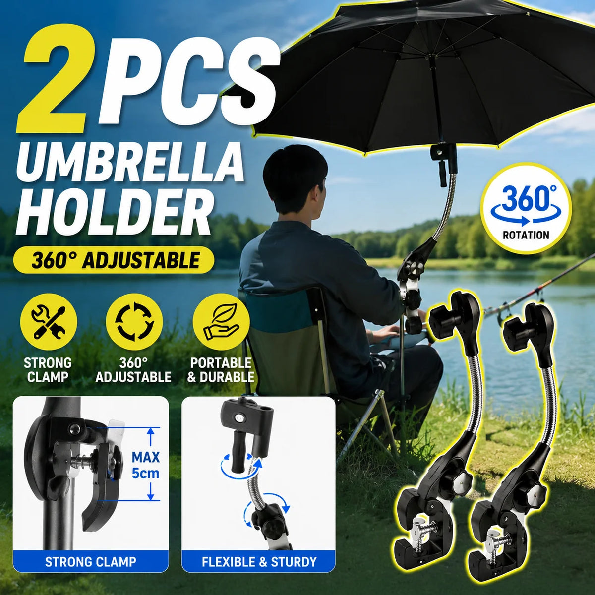 Camping/Fishing Umbrella Holder ~ Clamp Bracket Adjustable Universal