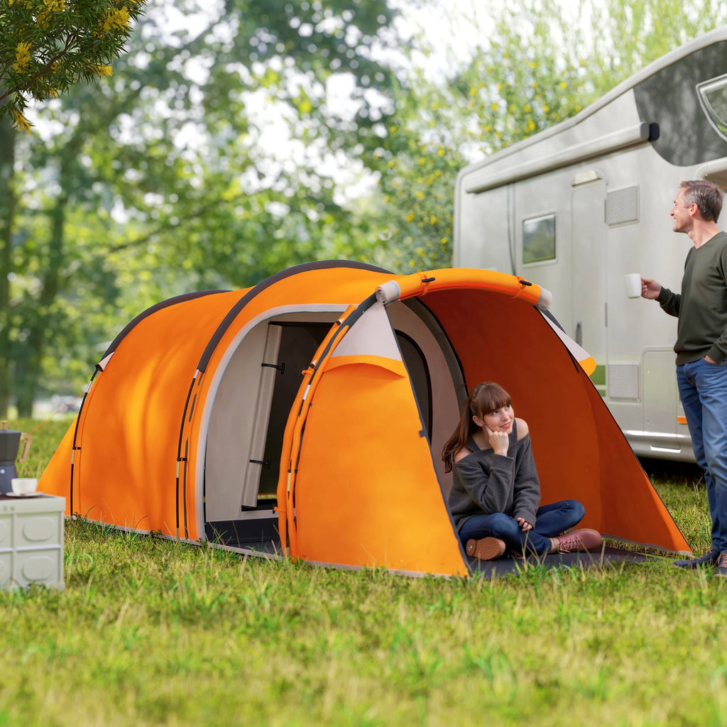 Outsunny 2-3 Person Tunnel Tent, 2000mm Water Column, Orange