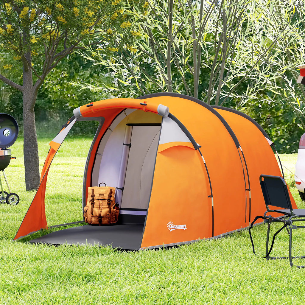 Outsunny 2-3 Person Tunnel Tent, 2000mm Water Column, Orange