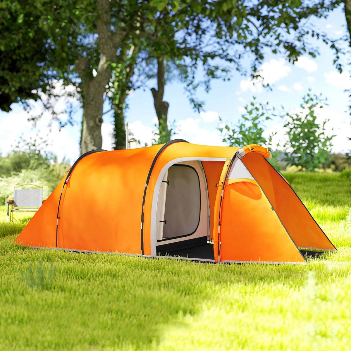 Outsunny 2-3 Person Tunnel Tent, 2000mm Water Column, Orange